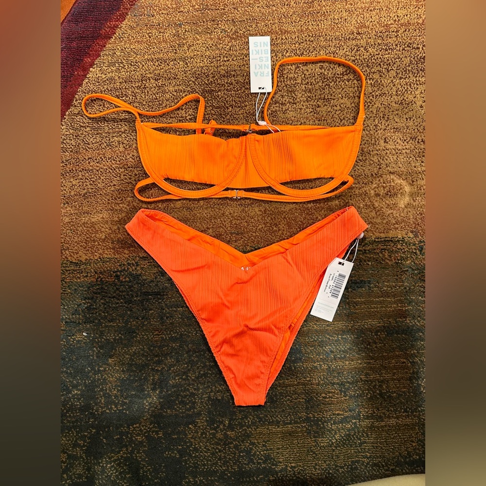 Frankie's Bikinis Orange Ribbed Underwire Bikini Set
